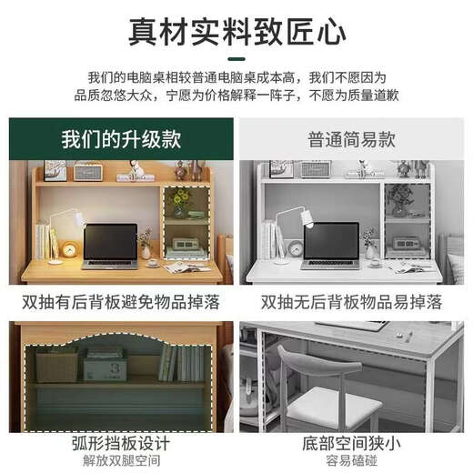 Yusenyi desk small apartment computer desk bookshelf integrated home student bedroom study writing table table and chair combination solid wood back chair pastoral oak color 100cm double cabinet door