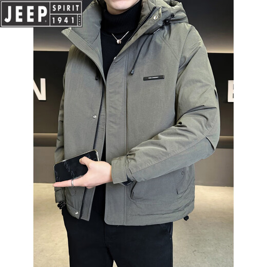 JEEP Jeep Hooded Down Jacket Men's Winter Men's Clothing 2025 New Workwear Cold Weather Clothing Thickened Warm Jacket Men's Trendy Black XL