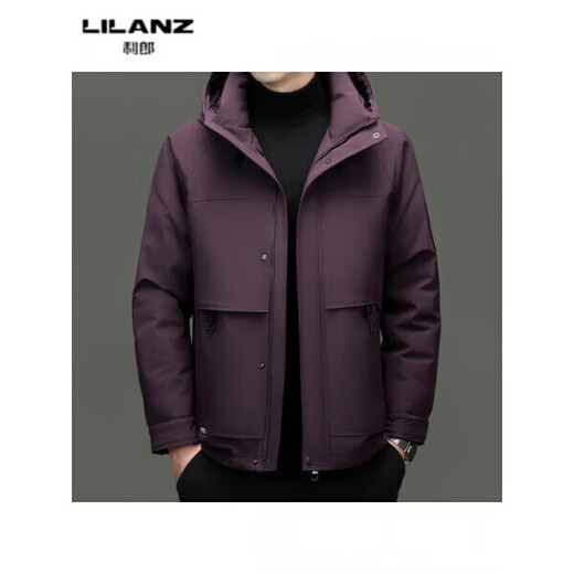 LILANZ high-end white duck down short hooded jacket for men winter fashion trend thickened warm down jacket for men purple 28709 14XL (180)