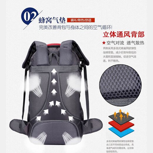 60L Large Capacity Mountaineering Bag Hiking Sports Outdoor Backpack Waterproof Wear-Resistant Backpack Camping Multifunctional Backpack Black 60L Large