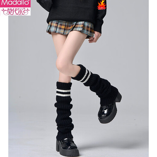 Modal Japanese jk knitted socks women's striped black slimming autumn and winter thick warm leg covers hot girl long calf pile socks black one size