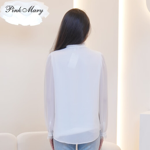 Pinkmary shirt women's 2025 autumn and winter new fashion comfortable lace commuter style top PMDOW1007 white XS