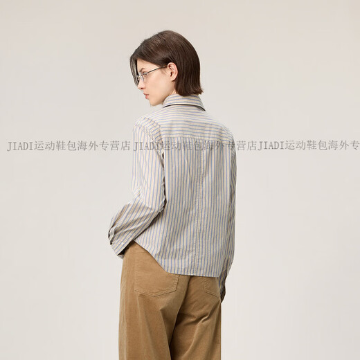 OCHIRLY new style pure cotton yarn-dyed striped shirt long-sleeved shirt with blue 2026 spring official authentic blue stripe XS