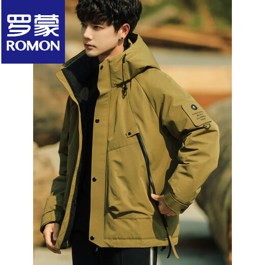 ROMON down jacket men's jacket three-proof fashionable outdoor 2025 winter jacket warm and cold-proof clothing handsome black M 95-120