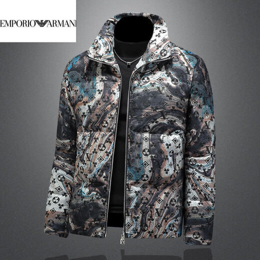 EMPORIO ARMANI阿玛尼男士新款冬装90绒立领羽绒服男轻奢时尚加厚男装印花高端短 花色 M