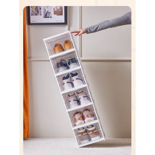 Shijanu installation-free thickened shoe rack foldable all-in-one shoe box transparent shoe cabinet storage box plastic dust-proof simple shoe cabinet three layers installation-free white