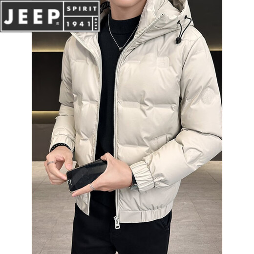 JEEP SPIRIT men's short winter hooded down jacket 2025 new thickened warm slim fit wash-free winter jacket trend 1053-1 style black M 90-105Jin Jin equals 0.5 kg