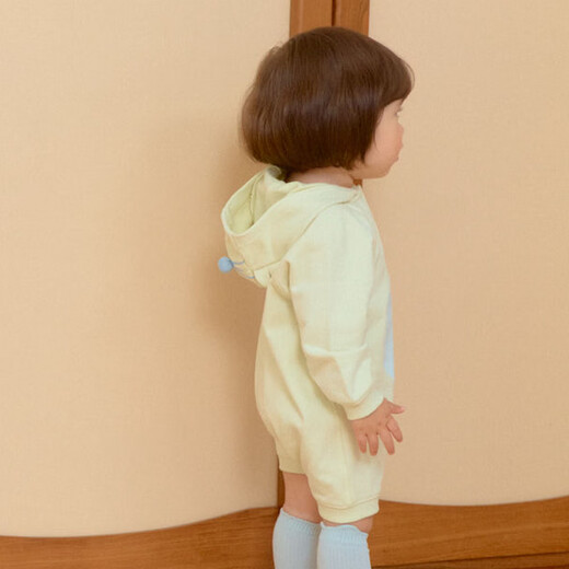 Papa climbing spring glutinous rice cotton jumpsuit for men and women long sleeve short style light yellow 73cm