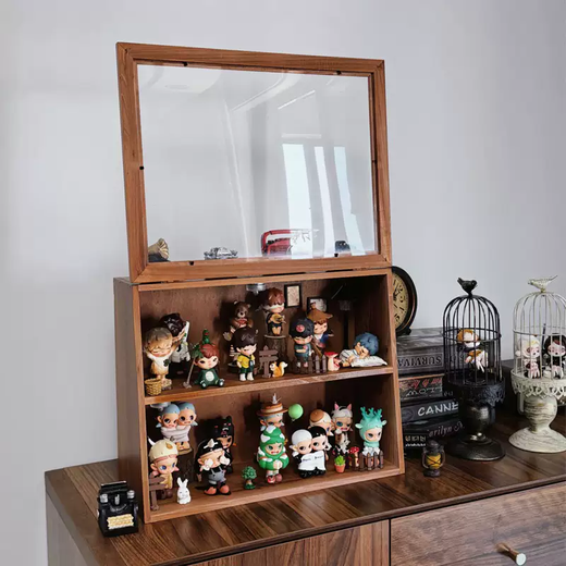Yusenyi Ono Blind Box Display Stand Wooden DIY Scene Dustproof Bubble Mart Display Box Transparent Figure Storage Box (Large Size) Two-Layer Retro Blind Box Storage Box