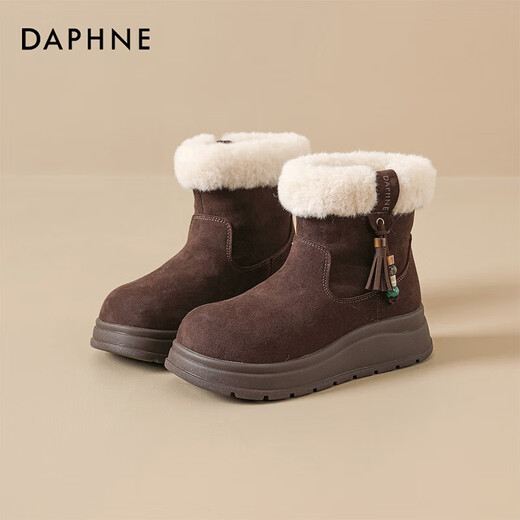 DAPHNE Daphne snow boots women's boots new women's boots thick sole plus velvet warm short boots cotton boots brown plus velvet heel height 5cm 35 (225mm) standard size