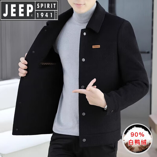 JEEP SPIRIT吉普高端品牌夹克男士外套2025年春秋冬季新款含羊毛呢子大衣短款 黑色802 常规 XL 180 （适合130斤-145斤穿）