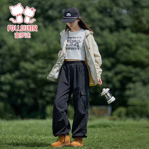 Fuluo Mi Girls Pants Winter Fashion Versatile Overalls Youth Loose Velvet Junior High School Students Casual Sports Pants Black 170