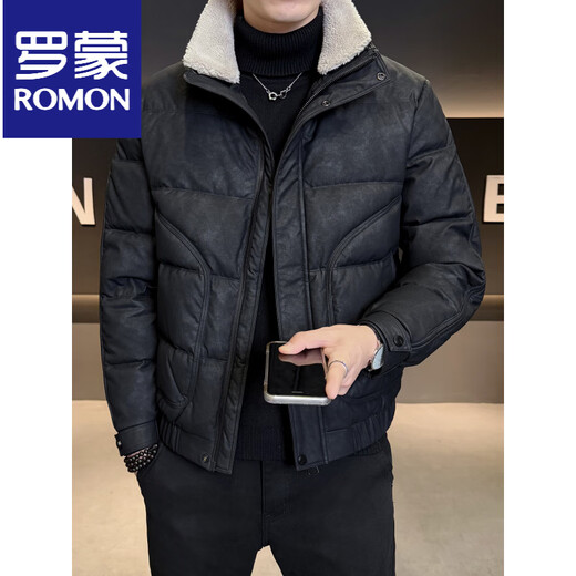 ROMON кожаный пуховик мужской зимний 2025 новый стиль съемный меховой воротник морозостойкая куртка утепленное зимнее пальто коричневого цвета M