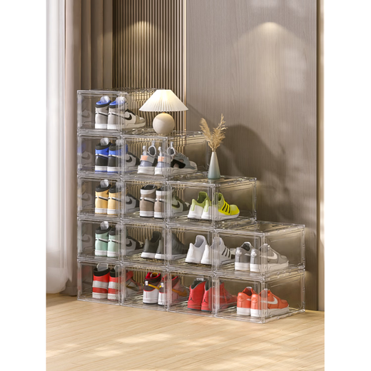 Shijanu transparent acrylic shoe box with lid and magnetic suction, front-opening side-opening bag storage box, AJ sneaker storage display box, upgraded transparent gray thickened side-opening magnetic suction, 20 trial packs 0x0x0cm