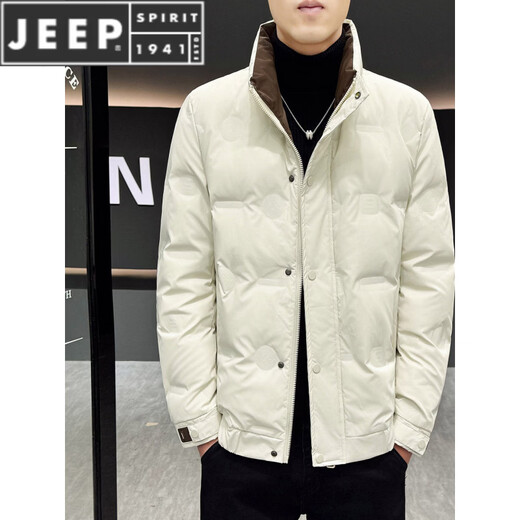 JEEP SPIRIT2025 Мужской пуховик с коротким воротником-стойкой, утолщенный теплый зимний белый пуховик, мужской модный и красивый бежевый 2XL