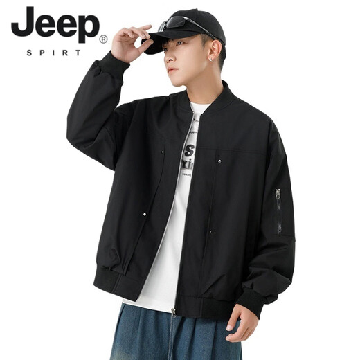 JEEP SPIRIT Chaqueta bomber retro americana para hombre, nuevo diseño de calle, ropa de trabajo holgada y bonita, uniforme de béisbol negro J339 M