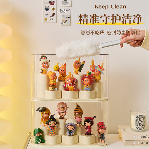 OMANTI Blind Box Figure Storage Box Display Rack Transparent Layered DIY Dustproof Figure Labubu Bubble Mart Display Box 1 Pack DIY Collector Figure Treasure Box Figure Box Only, Doll Not Included