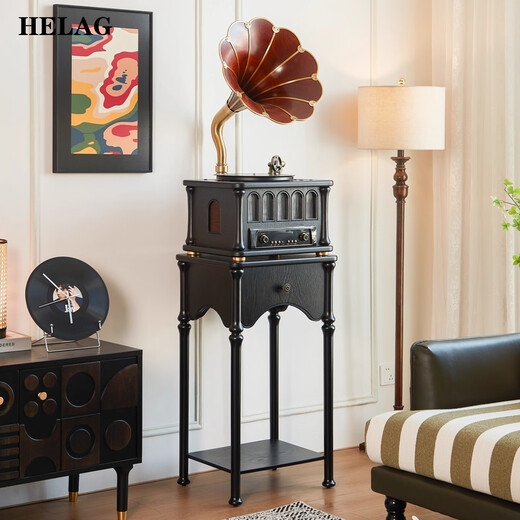 ROMEO AND JULIET Berlin Sound Retro French Vinyl Record Player Modern Light Luxury Phonograph Three-Way Opposed Heavy Bass Pure Copper Speaker Material Bluetooth Audio Vinyl All-in-One Radio Classic Black + Copper Speaker