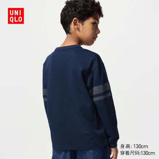 Uniqlo children's clothing boys and girls AIRism cotton blended round neck T-shirt long sleeve 482986 69 navy 120