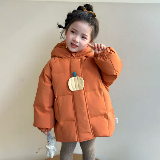 FHHUABD Girls Down Jacket Winter Clothing 2026 Children's Cotton Jacket Plus Velvet Thickened Cotton Clothes Baby Winter Style Jacket Orange 120 cm