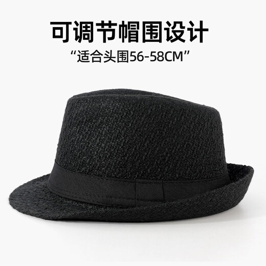 SOOKI Men's Jazz Hat Autumn and Winter British Style Top Hat Fashionable Warm Retro Versatile Casual Middle-aged and Old Dad Gentleman Hat Black M (56-58cm)