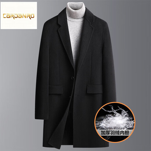 卡丹路奢侈高档品牌秋冬羽绒内胆双面呢大衣男羊毛大衣外套中长款双面呢 黑色 L 175