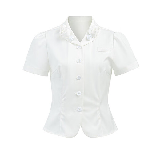 LA LUNE DU CIEL French retro floral collar short-sleeved shirt for women, summer temperament, waist-cinching, versatile top, white, in stock S