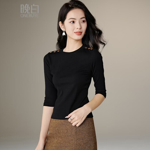 Late White New Product 2026 Spring Model Slim Fit Can be Weared Inside and Outside Tops Temperament Versatile Bottoming Shirt Women Black M