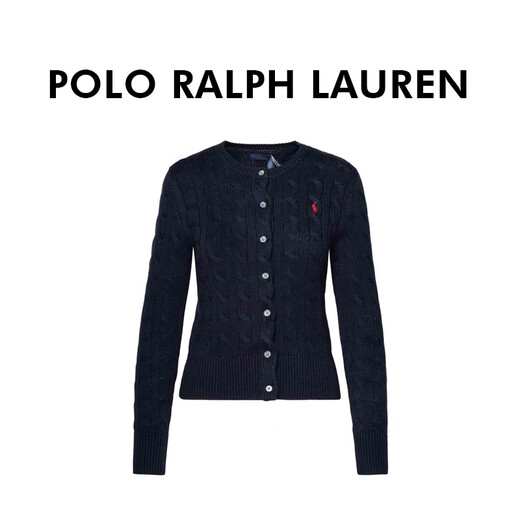Ralph Lauren women's new early spring women's trendy loose version casual sports long-sleeved knitted cardigan navy blue L