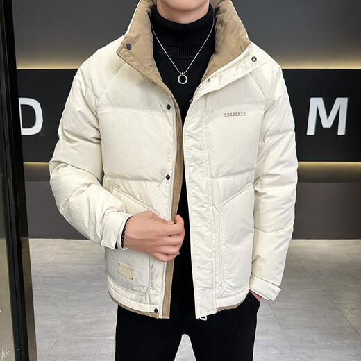 Snow Flying (SNOWFLYING) Men's Winter Thickened Down Jacket 2025 New Trendy White Duck Down Short Premium Winter Jacket Off-White XL Men's New 2025 Recommended 140-160 Jin Jin is equal to 0.5 kg
