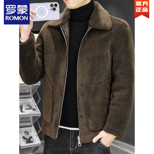 罗蒙（ROMON）皮衣男冬季加绒加厚韩版潮流羊羔毛双面穿棉衣皮毛一体冬装外套潮 黑色 M