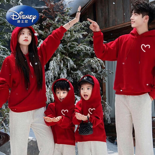 Disney (Disney) 2026 Year of the Horse, the zodiac year, the New Year, red clothes, parent-child clothes for a family of three or four, autumn and winter new style, different red hooded (plus velvet) 100 adults 2XL