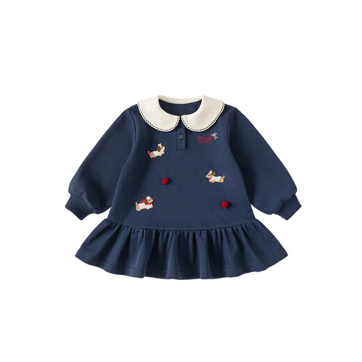 INSBOBO Girls Dress 2026 Spring New Children's Skirt Little Girl Good-looking Clothes Western Style Children's Clothing Navy 80