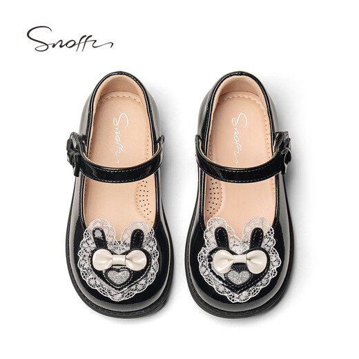 Snuffy Girls Leather Shoes Little Girl Lolita Princess Shoes Spring New 2026 Soft Sole Anti-Slip Baby Shoes Iris Black 23 Foot Length 14.4cm