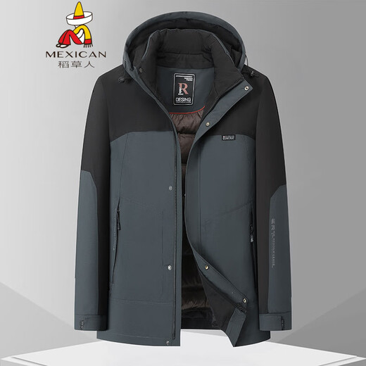 Scarecrow Fat Brother 2025 winter new style young men plus size plus size color matching hooded removable down jacket green 3XL 190