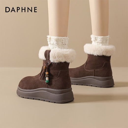 DAPHNE Daphne snow boots women's boots new women's boots thick sole plus velvet warm short boots cotton boots brown plus velvet heel height 5cm 35 (225mm) standard size