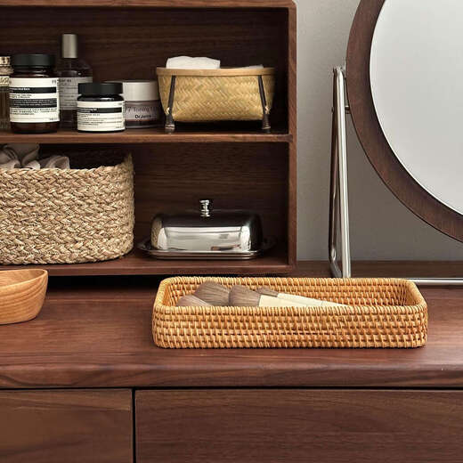 Yusen recalls long-termism丨rattan brush storage desktop accessories dressing table eyebrow pencil storage box basket large storage basket imitation rattan