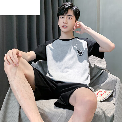 夏典素订女王（SE.PSTP）睡衣男士夏季短袖短裤棉质青少年简约男夏背心大码中年家居服套装 9922 2XL 男士（适合140-160斤）