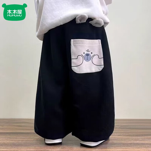 Mumuwu children's velvet pants 2026 autumn and winter new style children's style one-piece velvet baby winter wear thickened sweatpants black thickened one-piece oli velvet 100