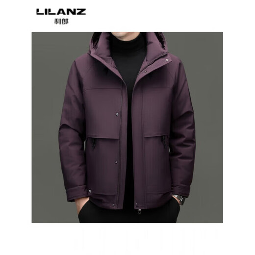 LILANZ high-end white duck down short hooded jacket for men winter fashion trend thickened warm down jacket for men purple 28709 14XL (180)
