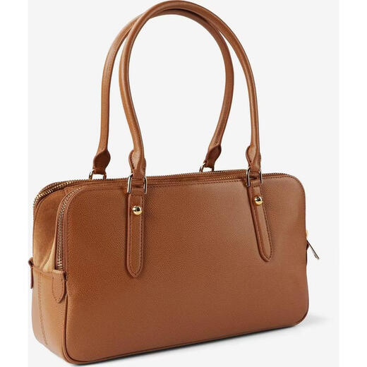 FURLA women's shoulder bag large capacity main compartment metal fastener wear-resistant dark blue leather short handle brown ONE SIZE