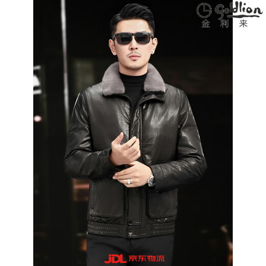GOLDLION G+Goldlion Leather Men's Genuine Leather Haining Jacket Short First Layer Cowhide Mink Fur Collar Down Jacket Fur Black Down Liner L Recommended weight 110Jin Jin is equal to 0.5kg -125Jin Jin is equal to 0.5kg