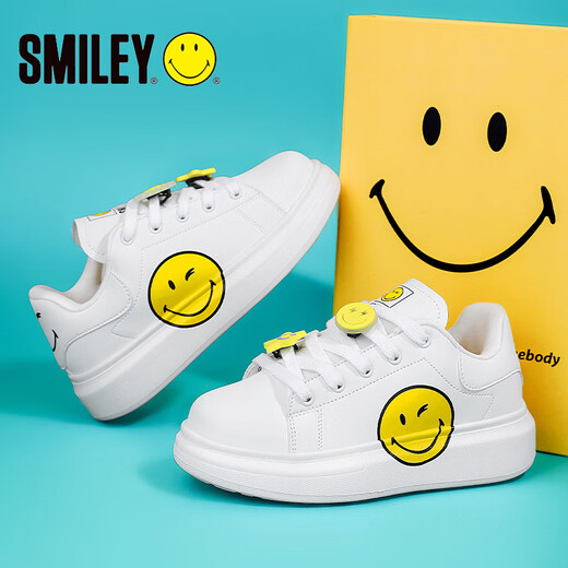 SMILEY2025 new versatile white shoes children's sneakers boys and girls sports shoes white 31 inner length 20.0cm