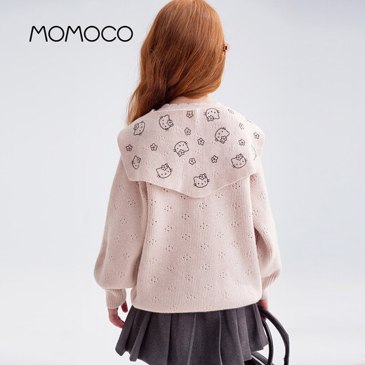 Mami Maka (MOMOCO) children's clothing girls' knitted sweater 2026 spring style medium and large children's fashionable woolen cardigan pink 110