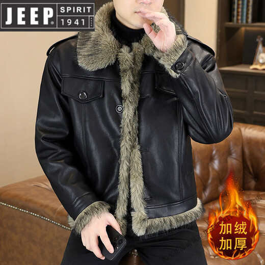 JEEP SPIRIT winter high-quality velvet thickened leather jacket fur one-piece American retro large size fashion casual new 5606 brown M 90105