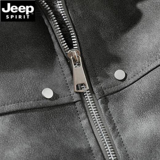 JEEP SPIRIT Jeep leather jacket men's spring and autumn American retro jacket couple coat women's wasteland style winter velvet top ins Free a bag of sachet - dark gray XL 130-150Jin Jin is equal to 0.5 kg