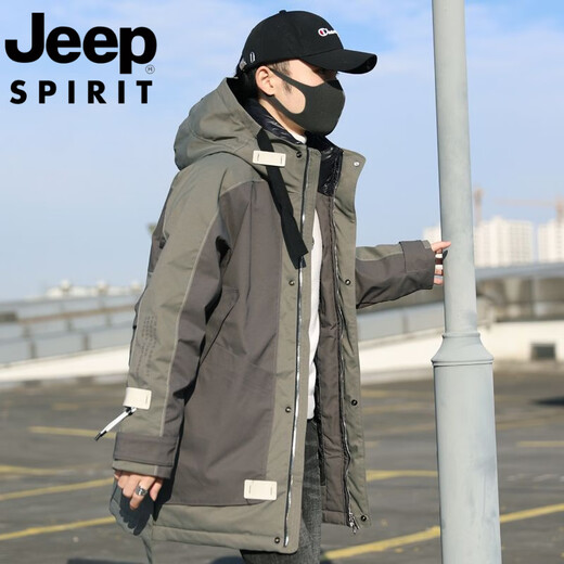 JEEP Jeep International Brand Down Jacket Men's Medium Long 2025 New Youth Winter Thickened Workwear Warm Jacket Black and Gray M 90-120Jin Jin is equal to 0.5 kg