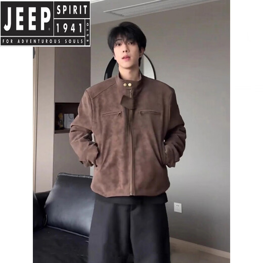 JEEP SPIRIT Maillard Chaqueta Corta De Algodón Marrón Chaqueta De Algodón con Cuello Alto Engrosado De Terciopelo De Invierno para Hombre Chaqueta De Moto Americana Chaqueta Negra L
