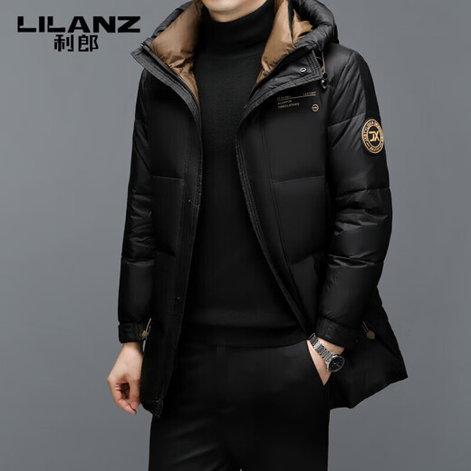 LILANZ men's mid-length down jacket winter high-end brand white duck down hooded fashionable men's jacket khaki M