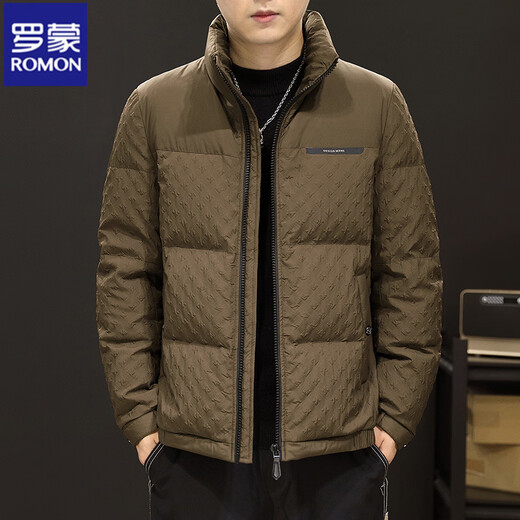 Новый зимний мужской пуховик ROMON 90 с белым утиным пухом высокого класса с воротником-стойкой, повседневная утолщенная теплая куртка для молодежи и среднего возраста, тренд черного цвета, высококачественный 90 утиный пух XL 180, подходит для веса 140-160 Джин Джин равен 0,5 кг